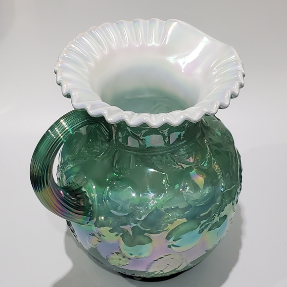 Fenton 95th Museum Collection Irredescent Apple Tree Green Overlay Pitcher - Picture 12 of 16